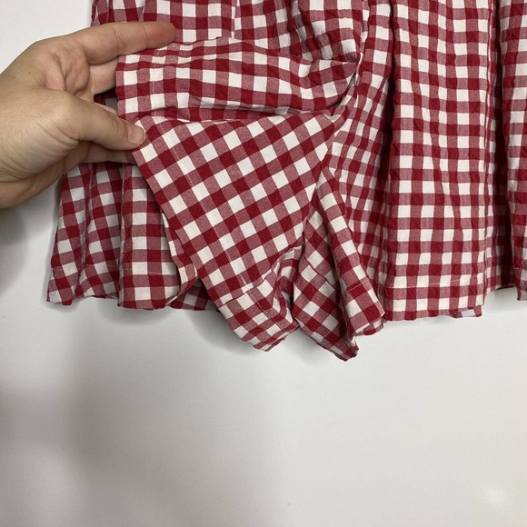 Zara Gingham Check Flared Shorts Size Small Red White High Waist Viscose Stretch - Picture 5 of 10